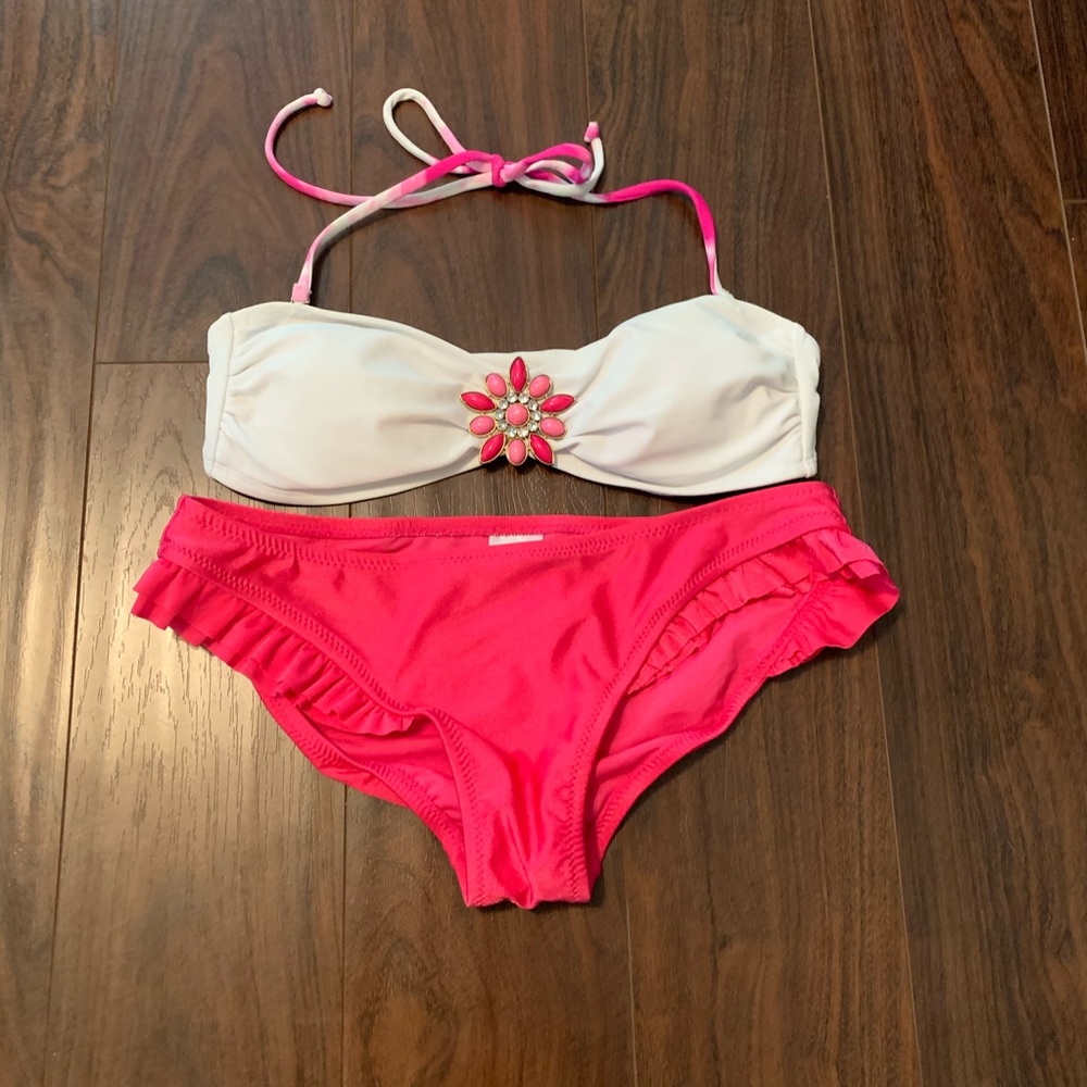 Xhilaration Pink & White Bandeau Bikini Set
